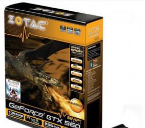 GPU видеокарты Zotac GeForce GTX 560 AMP! Edition работает на частоте 950 МГц