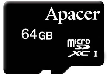 Карточка Apacer microSDXC объемом 64 ГБ развивает скорость 30 МБ/с