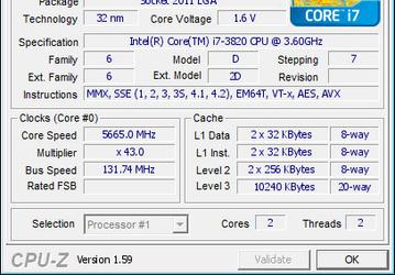 Процессор Intel Core i7-3820 показал хороший разгонный потенциал, покорив частоту 5665,99 МГц