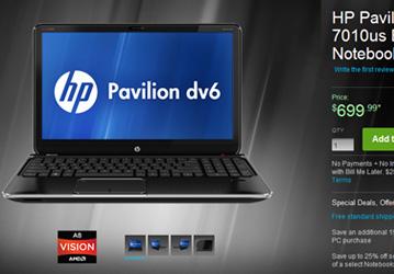 HP приступает к продаже ноутбука Pavilion dv6-7010us, укомплектованного APU AMD Trinity