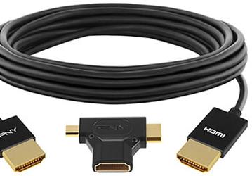 PNY комплектует активный кабель HDMI длиной 3,65 м переходником с разъемами mini-HDMI и micro-HDMI