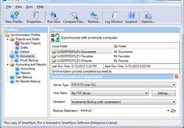 SmartSync Pro v.4.2 - программа для создания резервных копий информации с возможностью последующей синхронизации данных