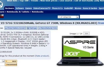 Acer оснащает ноутбук Aspire V3-571G видеокартой NVIDIA GeForce GT 730M