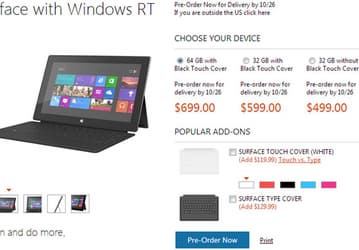 Microsoft рассекретила стоимость планшета Surface под управлением Windows RT, минимальная цена — $499
