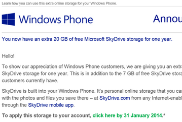 SkyDrive дарит 20 Гбайт пользователям Windows Phone