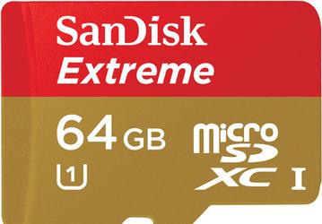 Скорость карт памяти SanDisk Extreme microSDXC объемом до 64 ГБ в режиме чтения достигает 80 МБ/с, в режиме записи — 50 МБ/с