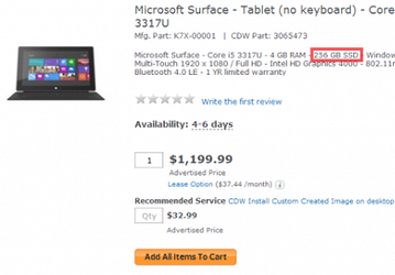 Компания Microsoft в скором времени начнёт продажи планшета Surface Pro с SSD объёмом 256 ГБ
