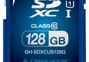 Карты памяти Green House GH-SDXCUB128G объемом 128 ГБ имеют маркировку Class-10 и UHS-I