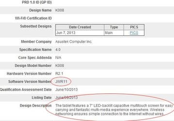 На сайте Bluetooth SIG проходит сертификацию планшет Asus K008, который может оказаться новым устройством Nexus