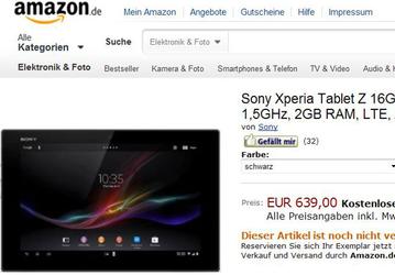 Стали известны цены на планшеты Sony Xperia Tablet Z