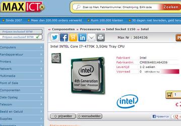 Процессор Intel Core i7-4770K (Haswell) замечен в европейских онлайновых магазинах