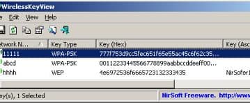 WirelessKeyView v.1.70 - утилита восстановления забытых ключей аутентификации к WiFi-точкам