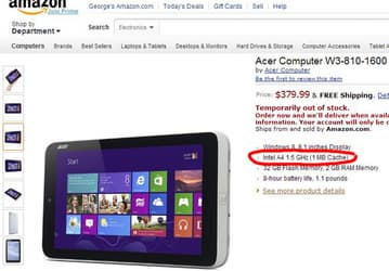 Восьмидюймовый планшет Acer Iconia W3 с ОС Windows 8 «засветился» на сайте Amazon, благодаря чему стала известна его цена