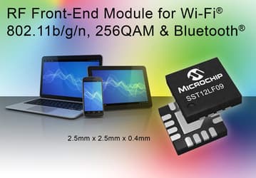 Радиочастотный блок Microchip SST12LF09 работает в полосе 2,4 Ггц, поддерживая Wi-Fi и Bluetooth