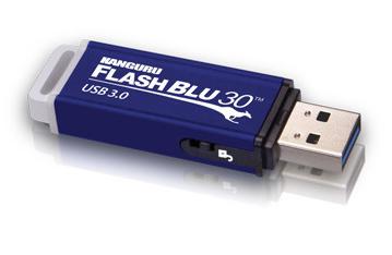 Флэш-накопитель Kanguru FlashBlu30 с интерфейсом USB 3.0 имеет переключатель защиты от записи