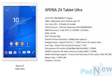 Sony приписывают намерение выпустить планшет Xperia Z4 Tablet Ultra с экраном диагональю 13 дюймов разрешением 4К