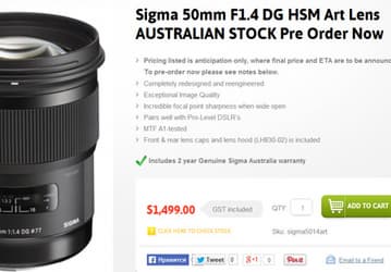 Австралийский магазин назвал цену объектива Sigma 50mm f/1.4 DG HSM Art