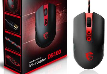 Лазерная мышь MSI Interceptor DS100 с восемью кнопками имеет симметричную форму и позолоченный разъем USB