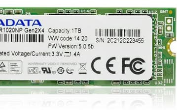Твердотельный накопитель Adata SR1020NP типоразмера M.2 оснащен интерфейсом PCI-Express 2.0 x4