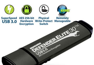 Флэш-накопитель Kanguru Defender Elite30 с интерфейсом USB 3.0 шифрует данные по алгоритму AES с 256-разрядным ключом