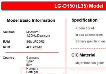 Смартфон LG L35 получит дисплей диагональю 3,2 дюйма, SoC Snapdragon 200 и ОС Android 4.4.2