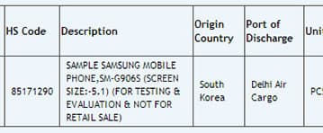Упоминание о смартфоне Samsung Galaxy S5 Prime (SM-G906) обнаружено в таможенной декларации