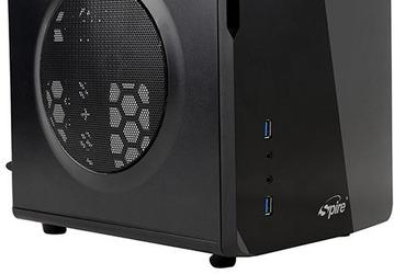 В боковой стенке корпуса для ПК Spire PowerCube 710 есть круглое окно, закрытое сеткой