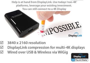 На IDF 2014 компания DisplayLink показала беспроводное подключение двух дисплеев 4K по интерфейсу WiGig в диапазоне 60 ГГц