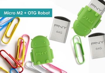 Pny OTG Robot Micro M2: комплект из носителя и адаптера USB On-The-Go для мобильных устройств