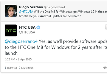 HTC ответила на вопрос по поводу доступности ОС Windows Phone 10 для модели HTC One M8