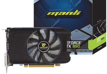 GPU 3D-карты Manli GeForce GTX 950 охлаждается одним вентилятором, но работает на повышенной частоте