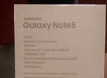 Основные характеристики смартфона Samsung Galaxy Note 5 перечислены на его коробке