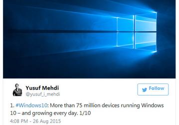 За месяц с момента выхода ОС Microsoft Windows 10 установлена на 75 млн компьютеров