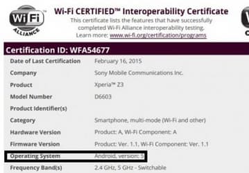 Прошивка на базе ОС Android 5.0 для Sony Xperia Z3 прошла сертификацию Wi-Fi Alliance