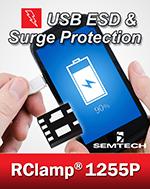 Semtech RClamp 1255P защищает порты USB 2.0 портативных устройств от бросков напряжения