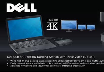 К стыковочной станции Dell D3100 можно одновременно подключить монитор 4К и два монитора Full HD