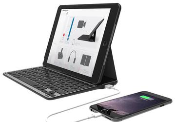 Чехол Kensington KeyFolio Thin X3 Plus для планшетов iPad Air 2 оснащен клавиатурой и аккумулятором емкостью 4500 мА∙ч