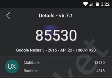 Смартфон LG Nexus 5 образца 2015 года набирает в тесте AnTuTu больше 85000 баллов