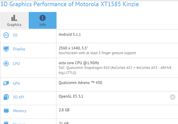 Смартфону Motorola XT1585 Kinzie достанется платформа Snapdragon 810 и экран высокого разрешения