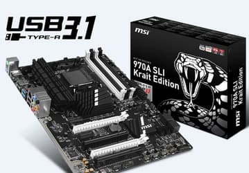 Оснащение системной платы MSI AMD 970A SLI Krait Edition включает два порта USB 3.1