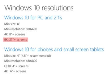 Microsoft Windows 10 будет поддерживать разрешение 8K