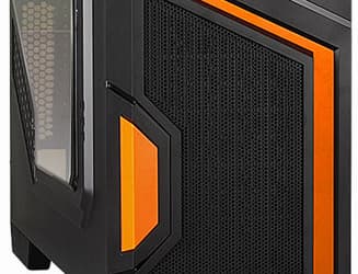 Для оформления компьютерного корпуса CoolTek GT-04 выбрано сочетание черного и оранжевого