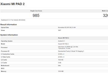 ПО Geekbench подтверждает слухи о том, что планшет Xiaomi Mi Pad 2 получил процессор Intel Cherry Trail