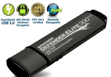 Флэш-накопитель Kanguru Defender Elite300 с интерфейсом USB 3.0 имеет механический ключ защиты от записи