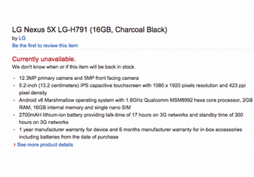 Утечка на сайте Amazon позволила узнать характеристики смартфона Nexus 5X