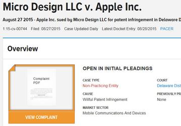 На Apple подала в суд компания Micro Design LLC, ранее подавшая иски против Cray, HTC, Motorola, Amazon, LG и Sony