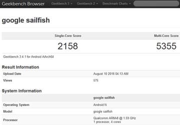Смартфон Google Nexus 2016 (Sailfish) замечен в базе данных Geekbench 