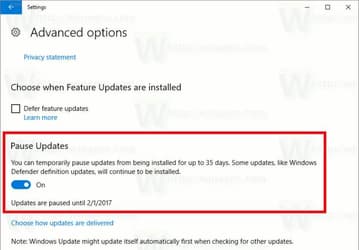 В Windows 10 появится возможность временно отключить автоматическую установку обновлений