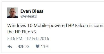 Смартфон HP с ОС Windows 10 Mobile будет называться HP Elite x3 