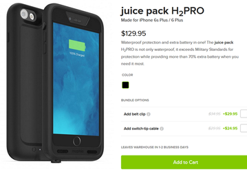 Версия чехла mophie juice pack H2Pro для смартфонов Apple iPhone 6s и 6s Plus оснащена более ёмким аккумулятором, нежели прошлогодняя модель